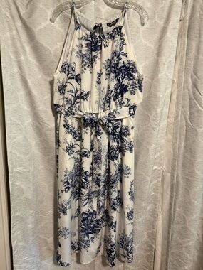 BloomChic White and Navy Floral Halter Dress